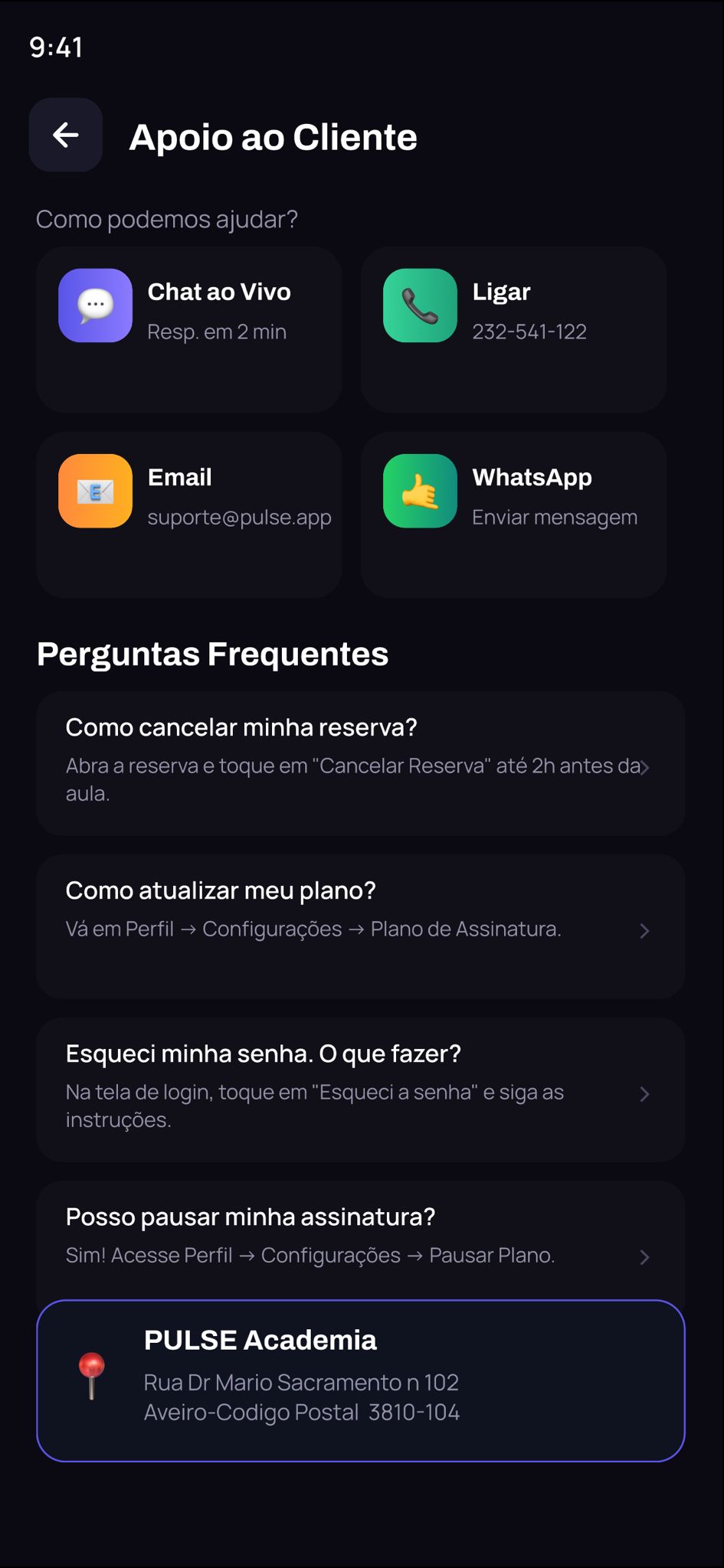 PULSE — Apoio ao cliente