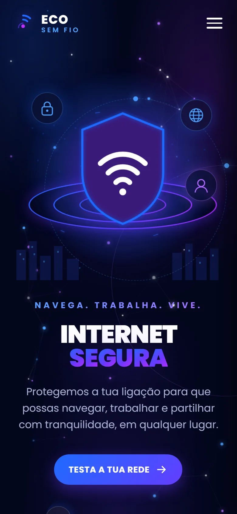 Eco Sem Fio — internet segura, visto no telemóvel